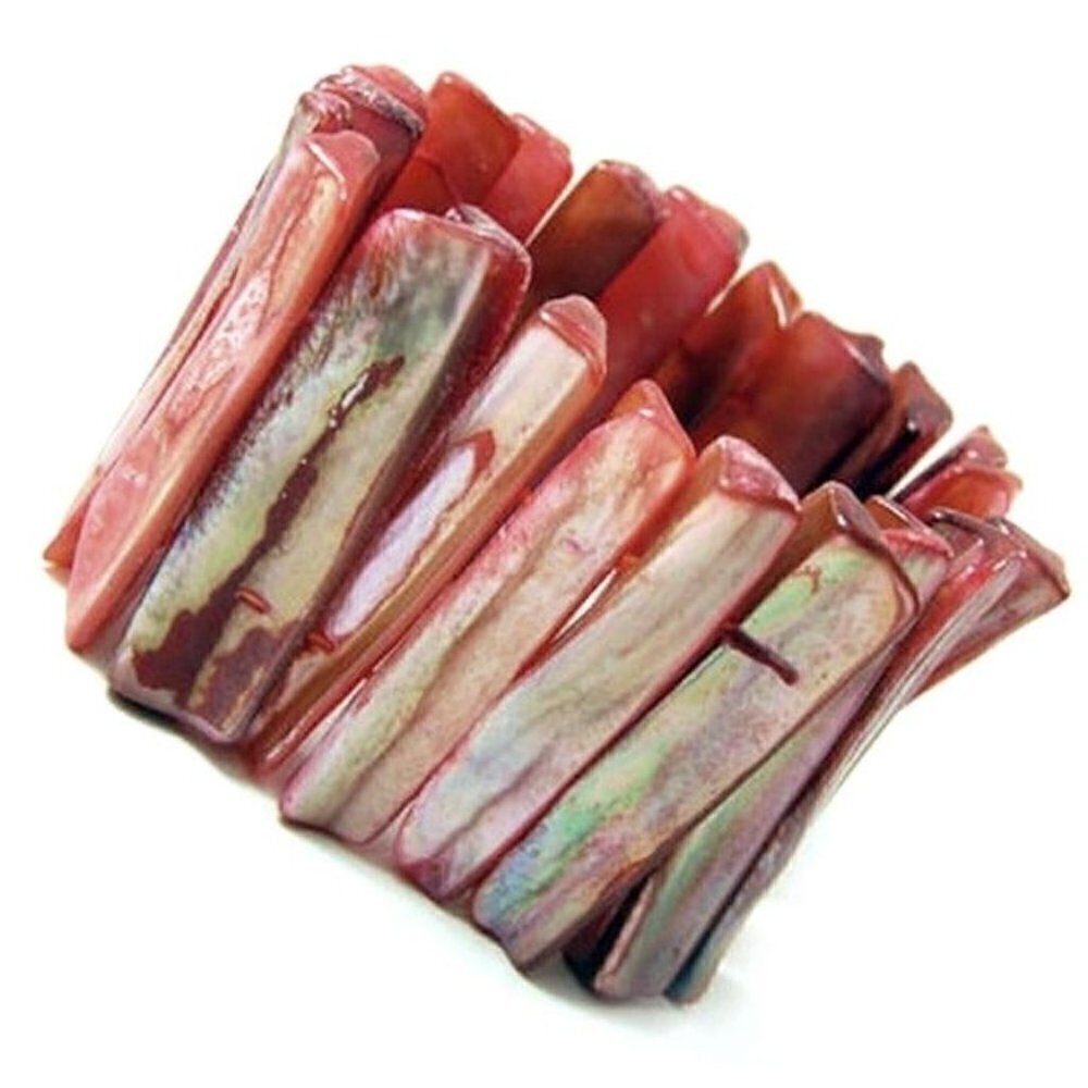 Red Mother of Pearl Rustic Beach Resort Pool Sea Shell MOP Stretch Bracelet